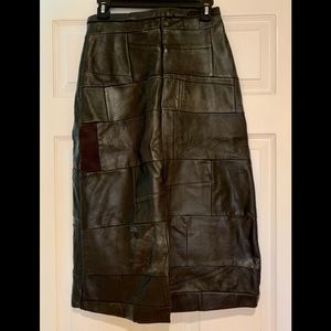 Lord & Taylor Black Leather Midi Skirt Size 2